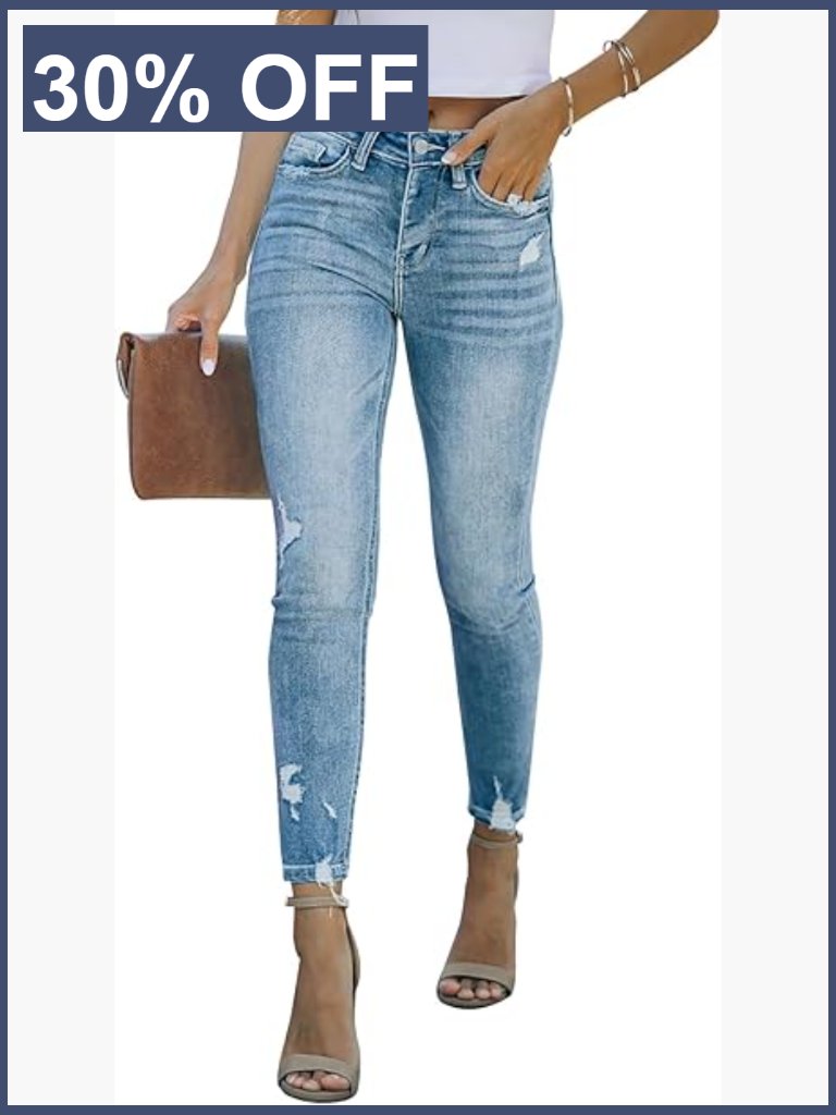 Skinny Ripped Jeans Distressed Stretchy Denim Mid Rise 5 Pocket Casual